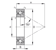 推力角接觸球軸承 7602030-2RS-TVP, 單向，接觸角 a = 60°，限制公差，兩側(cè)唇密封