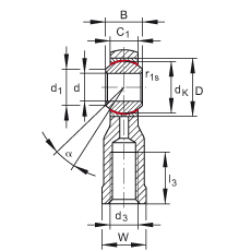 桿端軸承 GIKSR5-PS, 根據(jù) DIN ISO 12 240-4 標準，特種鋼材料，帶右旋內(nèi)螺紋，免維護