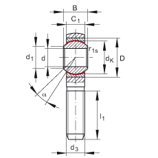 桿端軸承 GAKSR5-PS, 根據(jù) DIN ISO 12 240-4 標(biāo)準(zhǔn)，特種鋼材料，帶右旋外螺紋，免維護(hù)