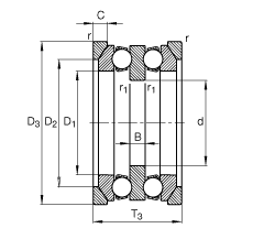 推力深溝球軸承 54211 + U211, 根據(jù) DIN 711/ISO 104 標(biāo)準(zhǔn)的主要尺寸，單向，帶球面軸承座圈和一個(gè)或兩個(gè)座圈，可分離