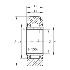 支撐型滾輪 NA2202-2RSR, 無軸向引導(dǎo)，兩側(cè)唇密封