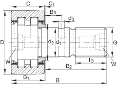 螺栓型滾輪 PWKR80-2RS, 軸向引導(dǎo)，滿裝圓柱滾子，兩側(cè)唇密封