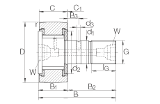 螺栓型滾輪 KRV30-PP, 軸向引導(dǎo)，滿裝滾針，兩側(cè)用塑料推力平墊圈