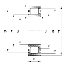 圓柱滾子軸承 NJ408-M1, 根據(jù) DIN 5412-1 標(biāo)準(zhǔn)的主要尺寸, 半定位軸承, 可分離, 帶保持架