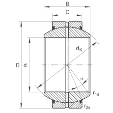 關(guān)節(jié)軸承 GE25-FO-2RS, 根據(jù) DIN ISO 12 240-1 標(biāo)準(zhǔn), 需維護(hù)，兩側(cè)唇密封