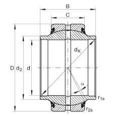 關(guān)節(jié)軸承 GE70-HO-2RS, 根據(jù) DIN ISO 12 240-1 標(biāo)準(zhǔn), 需維護(hù)，兩側(cè)唇密封