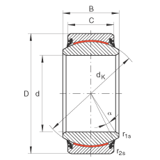 關(guān)節(jié)軸承 GE240-UK-2RS, 根據(jù) DIN ISO 12 240-1 標(biāo)準(zhǔn), 免維護(hù)，兩側(cè)唇密封