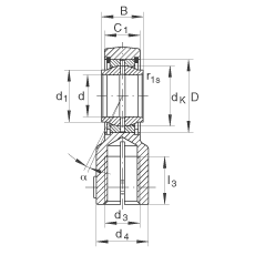 液壓桿端軸承 GIHNRK32-LO, 根據(jù) DIN ISO 12 240-4 標(biāo)準(zhǔn)，帶右旋螺紋夾緊裝置，需維護(hù)