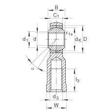 桿端軸承 GIKL18-PB, 根據(jù) DIN ISO 12 240-4 標(biāo)準(zhǔn)，帶左旋內(nèi)螺紋，需維護(hù)