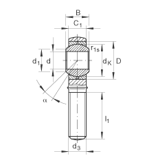 桿端軸承 GAKR5-PB, 根據(jù) DIN ISO 12 240-4 標(biāo)準(zhǔn)，帶右旋外螺紋，需維護(hù)