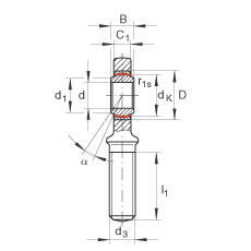 桿端軸承 GAR15-UK, 根據(jù) DIN ISO 12 240-4 標(biāo)準(zhǔn)，帶右旋外螺紋，需維護(hù)