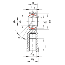 桿端軸承 GIKL6-PW, 根據(jù) DIN ISO 12 240-4 標(biāo)準(zhǔn)，帶左旋內(nèi)螺紋，需維護(hù)