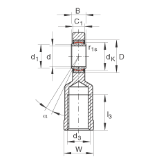 桿端軸承 GIL12-UK, 根據(jù) DIN ISO 12 240-4 標(biāo)準(zhǔn)，帶左旋內(nèi)螺紋，需維護(hù)