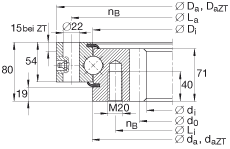 四點接觸球軸承 VSI250955-N, 標(biāo)準(zhǔn)系列 25， 內(nèi)部的齒輪齒，兩側(cè)唇密封