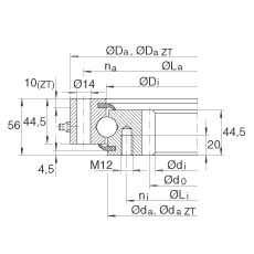 四點接觸球軸承 VSI201094-N, 標準系列 20， 內(nèi)部的齒輪齒，兩側(cè)唇密封