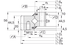 交叉滾子軸承 XSA140644-N, 標(biāo)準(zhǔn)系列 14， 外部的齒輪齒，兩側(cè)唇密封