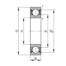 深溝球軸承 6009-2Z, 根據(jù) DIN 625-1 標(biāo)準(zhǔn)的主要尺寸, 兩側(cè)間隙密封