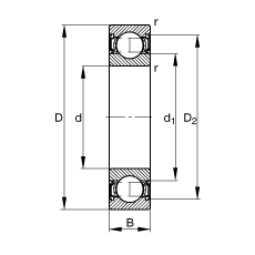 深溝球軸承 6002-2RSR, 根據(jù) DIN 625-1 標準的主要尺寸, 兩側(cè)唇密封