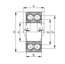 角接觸球軸承 3215-B-TVH, 根據(jù) DIN 628-3 標(biāo)準(zhǔn)的主要尺寸，雙列，接觸角 α = 25°