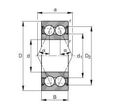 角接觸球軸承 3201-B-2Z-TVH, 根據(jù) DIN 628-3 標(biāo)準(zhǔn)的主要尺寸，雙列，兩側(cè)間隙密封，接觸角 α = 25°