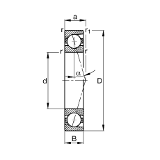 主軸軸承 B7014-C-T-P4S, 調(diào)節(jié)，成對(duì)安裝，接觸角 α = 15°，限制公差