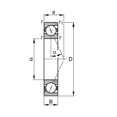 主軸軸承 B7048-E-T-P4S, 調節(jié)，成對或單元安裝，接觸角 α = 25°，限制公差