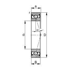 主軸軸承 HSS71928-C-T-P4S, 調(diào)節(jié)，成對安裝，接觸角 α = 15°，兩側(cè)唇密封，非接觸，加嚴公差