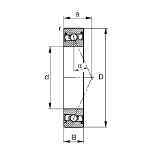 主軸軸承 HSS71922-E-T-P4S, 調節(jié)，成對安裝，接觸角 α = 25°，兩側唇密封，非接觸，限制公差