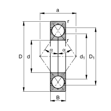 四點(diǎn)接觸球軸承 QJ210-MPA, 根據(jù) DIN 628-4 標(biāo)準(zhǔn)的主要尺寸, 可分離, 剖分內(nèi)圈