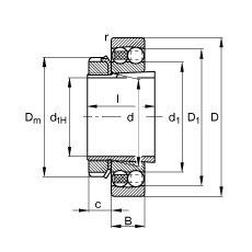 自調心球軸承 2305-K-TVH-C3 + H2305, 根據 DIN 630 和 DIN 5415 標準的主要尺寸, 帶錐孔和緊定套