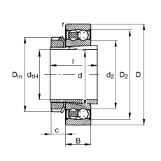 自調(diào)心球軸承 2208-K-2RS-TVH-C3 + H308, 根據(jù) DIN 630 和 DIN 5415 標(biāo)準(zhǔn)的主要尺寸, 帶錐孔和緊定套，兩側(cè)唇密封