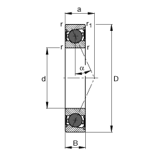 主軸軸承 HCB7005-E-2RSD-T-P4S, 調節(jié)，成對或單元安裝，接觸角 α = 25°，陶瓷球，兩側唇密封，非接觸，限制公差