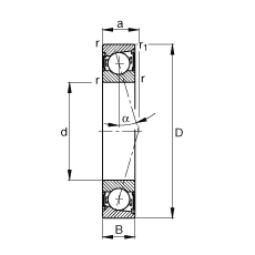 主軸軸承 B7013-C-2RSD-T-P4S, 調(diào)節(jié)，成對(duì)安裝，接觸角 α = 15°，兩側(cè)唇密封，非接觸，加嚴(yán)公差