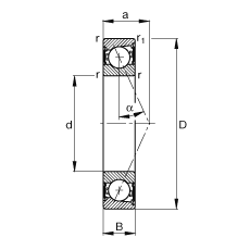 主軸軸承 B7007-E-2RSD-T-P4S, 調(diào)節(jié)，成對安裝，接觸角 α = 25°，兩側(cè)唇密封，非接觸，限制公差