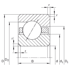 薄截面軸承 CSEF090, 角接觸球軸承，類型E，運行溫度 -54°C 到 +120°C