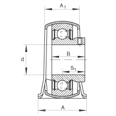 直立式軸承座單元 PBY12, 鋼板軸承座，內(nèi)圈帶平頭螺釘?shù)耐馇蛎媲蜉S承，P 型密封
