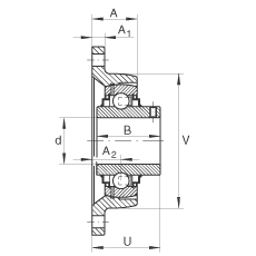 軸承座單元 RCJTY20-JIS, 帶兩個(gè)螺栓孔的法蘭的軸承座單元，鑄鐵， 根據(jù) JIS 標(biāo)準(zhǔn)，內(nèi)圈帶平頭螺釘， R 型密封