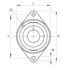 軸承座單元 LCJT45, 帶兩個螺栓孔的法蘭的軸承座單元，鑄鐵， 偏心鎖圈， L型密封，適合溫度從 -40°C 到 +180°C