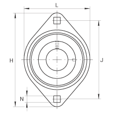 軸承座單元 RATY20, 帶兩個(gè)螺栓孔的法蘭的軸承座單元，鋼板， 內(nèi)圈帶平頭螺釘， P型密封