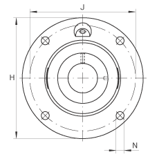 軸承座單元 RMEY25-N, 帶四個(gè)螺栓孔的法蘭的軸承座單元，鑄鐵， 定心凸出物，內(nèi)圈帶平頭螺釘， R 型密封