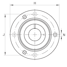 軸承座單元 RA17, 帶三個(gè)/四個(gè)螺栓孔的法蘭的軸承座單元，沖壓鋼板，偏心鎖圈，P型密封