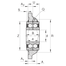軸承座單元 PCCJ40, 帶四個(gè)螺栓孔的法蘭的軸承座單元，鑄鐵，雙列角接觸球軸承，P 型密封