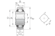 外球面球軸承 GVK109-211-KTT-B-AS2/V, 球面外圈，帶方孔內(nèi)圈，兩側(cè) T 型密封