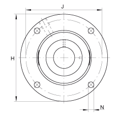 軸承座單元 RMEO80, 帶四個螺栓孔的法蘭的軸承座單元，鑄鐵，定心凸出物，偏心鎖圈，系列 63，R密封