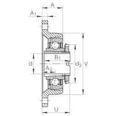 軸承座單元 RCJTA20-N, 帶兩個(gè)螺栓孔的法蘭的軸承座單元，鑄鐵，緊定套，R 型密封