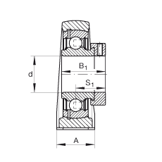 直立式軸承座單元 PAK25, 鑄鐵軸承座，外球面球軸承，根據(jù) ABMA 15 - 1991, ABMA 14 - 1991, ISO3228 帶有偏心緊定環(huán)