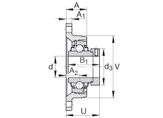 軸承座單元 RCJT1/2, 對角法蘭軸承座單元，鑄鐵，根據(jù) ABMA 15 - 1991, ABMA 14 - 1991, ISO3228 帶有偏心緊定環(huán)，R型密封，英制