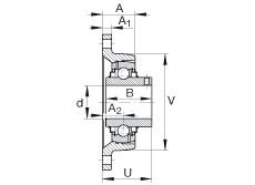 軸承座單元 RCJTY2-3/16, 對角法蘭軸承座單元，鑄鐵，根據(jù) ABMA 15 - 1991, ABMA 14 - 1991, ISO3228 內(nèi)圈帶有平頭螺栓，R型密封，英制