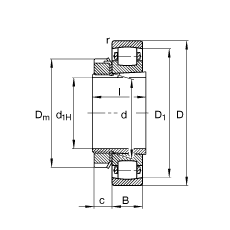 鼓形滾子軸承 20232-K-MB-C3 + H3032, 根據(jù) DIN 635 和 DIN 5415 標(biāo)準(zhǔn)的主要尺寸, 帶錐孔和緊定套