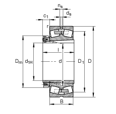 調(diào)心滾子軸承 239/850-K-MB + H39/850, 根據(jù) DIN 635-2 標(biāo)準(zhǔn)的主要尺寸, 帶錐孔和緊定套